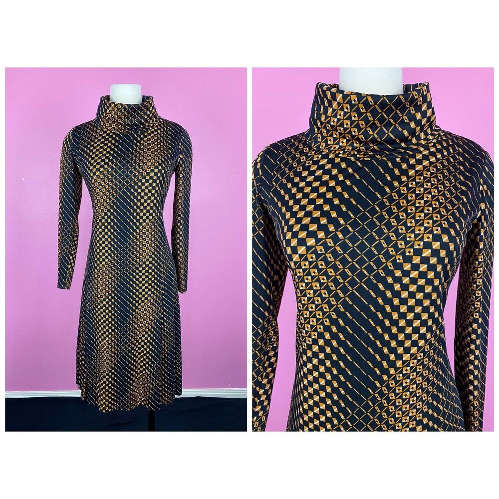 Small / Medium | Vtg 60s 1960s Long Sleeve Adele Simpson Geometric Print Dress